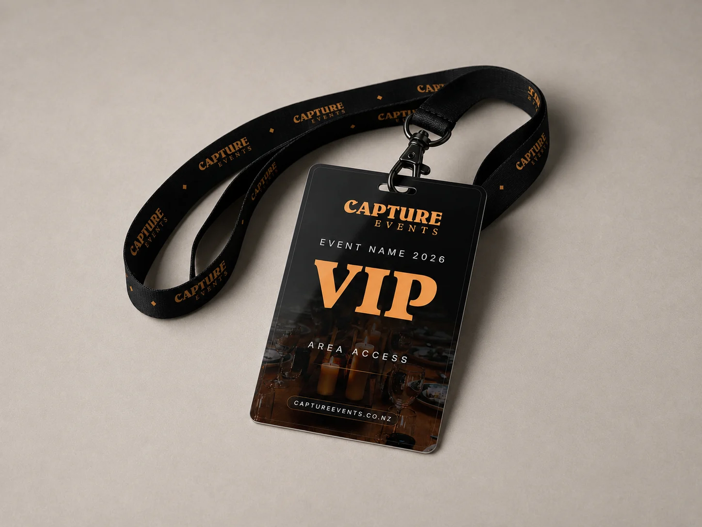 Capture Events VIP pass identity mockup