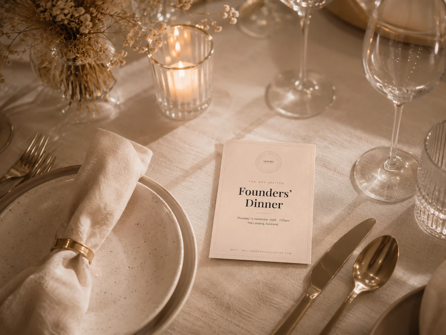 Nehora Collective founders dinner invitation mockup